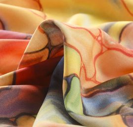 Viskozová šatová látka tisk abstraktní vzor akvarel