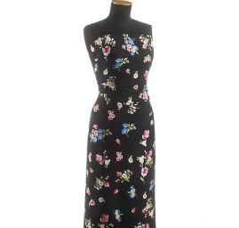 Viskozová šatová látka tisk květin černá