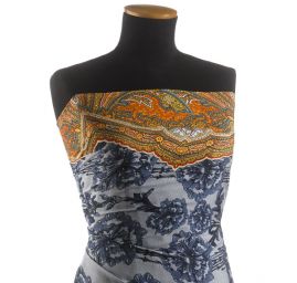 Imitace hedvábí krajkový květinový vzor modrý