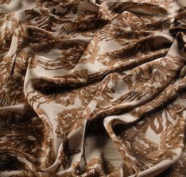 Imitace hedvábí krajkovýkvětinový vzor hnědý