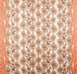 Imitace hedvábí krajkovýkvětinový vzor hnědý