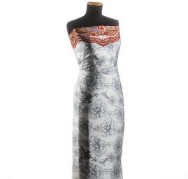 Imitace hedvábí krajkový květinový vzor šedý