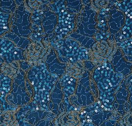 Efektní krajka motiv růží tyrkys/zlatá 