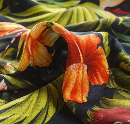 Viskozová šatová látka tisk exotic