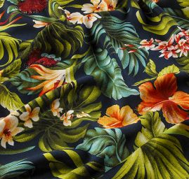 Viskozová šatová látka tisk exotic