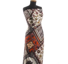 Viskozová šatová látka šátkový vzor vínový