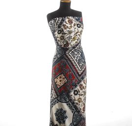 Viskozová šatová látka šátkový vzor modrý