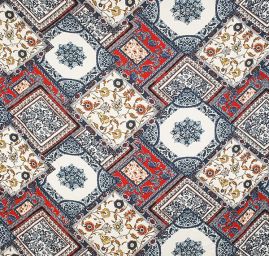 Viskozová šatová látka šátkový vzor modrý