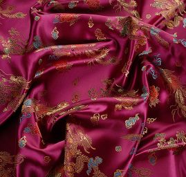 Látka brokát orientální motiv vínová