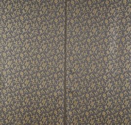 Brokát lamé motiv písma hnědožlutostříbrný