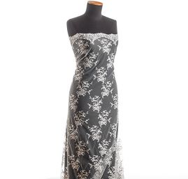 Krajka výšivka na tylu květinová smetanová