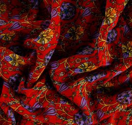 Etamín bavlna květy červený