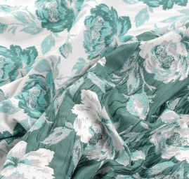 Žakárová látka květinový vzor tyrkysovobílá