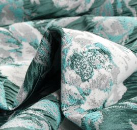 Žakárová látka květinový vzor tyrkysovobílá