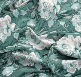 Žakárová látka květinový vzor tyrkysovobílá