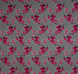 Art textil vařená vlna vzor květů višně šedá