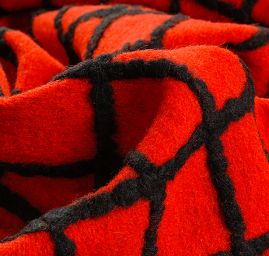 Vařená vlna vzor čtverečků černá/červená