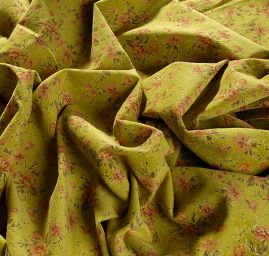 Pružný manšestr květinový vzor zelený