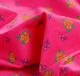 Bavlněná látka drobné květy  fuchsiová