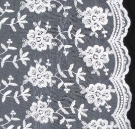 Krajka tylová výšivka květy slonová kost