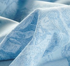 Látka s motivem toile de jouy modrá