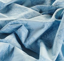 Látka s motivem toile de jouy modrá