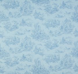 Látka s motivem toile de jouy modrá