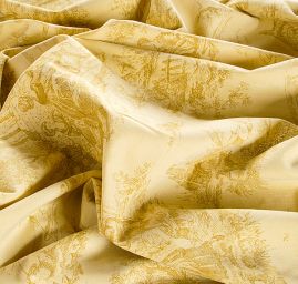 Látka s motivem toile de jouy žlutá