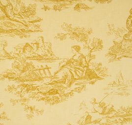 Látka s motivem toile de jouy žlutá