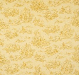 Látka s motivem toile de jouy žlutá