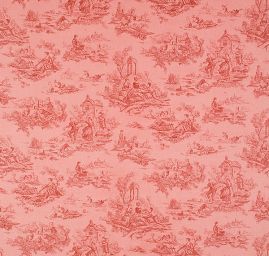 Látka s motivem toile de jouy červená