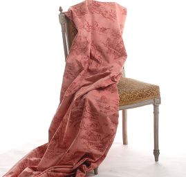 Látka s motivem toile de jouy červená