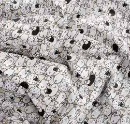 Bavlněné plátno vzor ovečky na béžovém podkladě