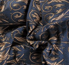 Replika historické tkaniny Arras béžová/modrá