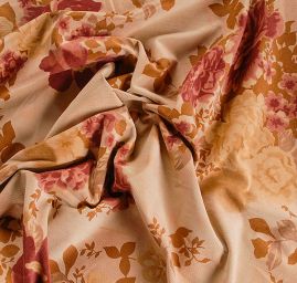 Manšestr pružný jemný tisk květy sv.hnědý