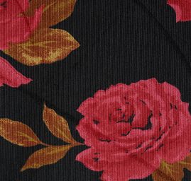 Manšestr pružný jemný tisk růže černý