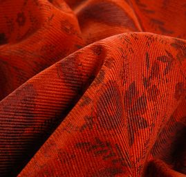 Manšestr pružný jemný květinový vzor hnědovínový