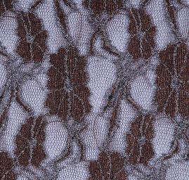 Efektní pružná krajka květy hnědá stříbrná výšivka