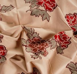 Pružný manšestr vzor květů červená/béžová