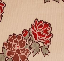 Pružný manšestr vzor květů červená/béžová