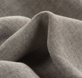 Lněná kostýmová látka vzor rybí kost černobéžová