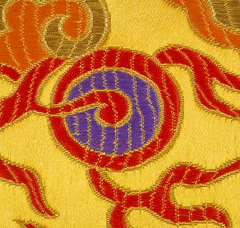 Brokát orientální motiv draka okrový