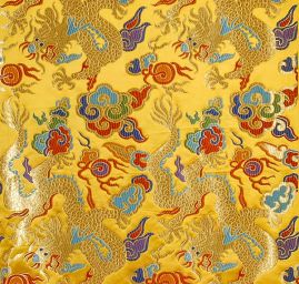 Brokát orientální motiv draka okrový