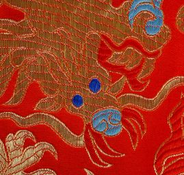 Brokát orientální motiv draka červený