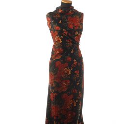 Šatová látka imitace kašmíru barevné květy/černá