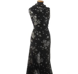 Šatová látka imitace kašmíru květy černá/bílá