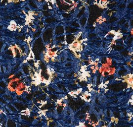 Vlněná látka aplikace květy černá