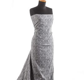 Žakárová látka ornamentální vzor tm.modrá/bílá