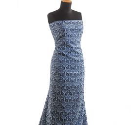 Žakárová látka se vzorem ornamentu modrá