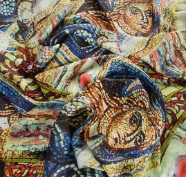 Satén jemný imitace hedvábí mozaika tm.modrá